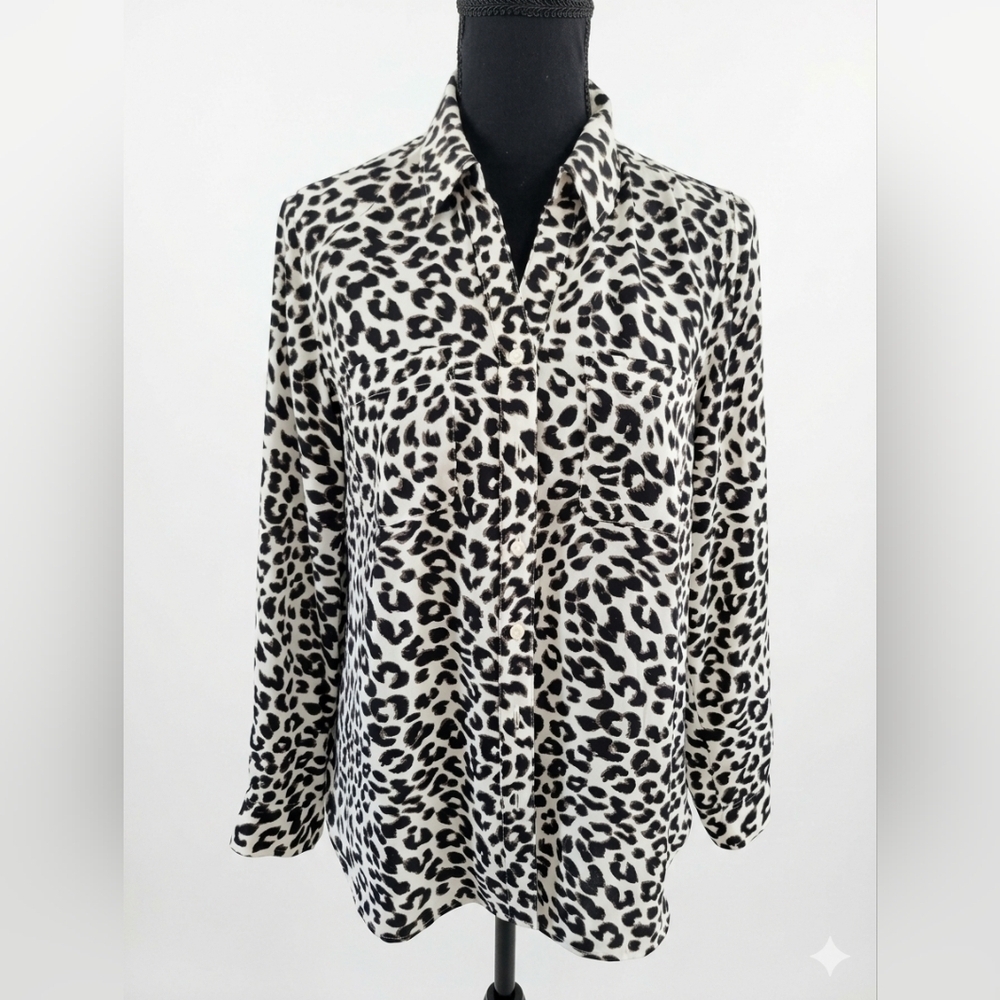 Talbots Black and White Leopard Print Top